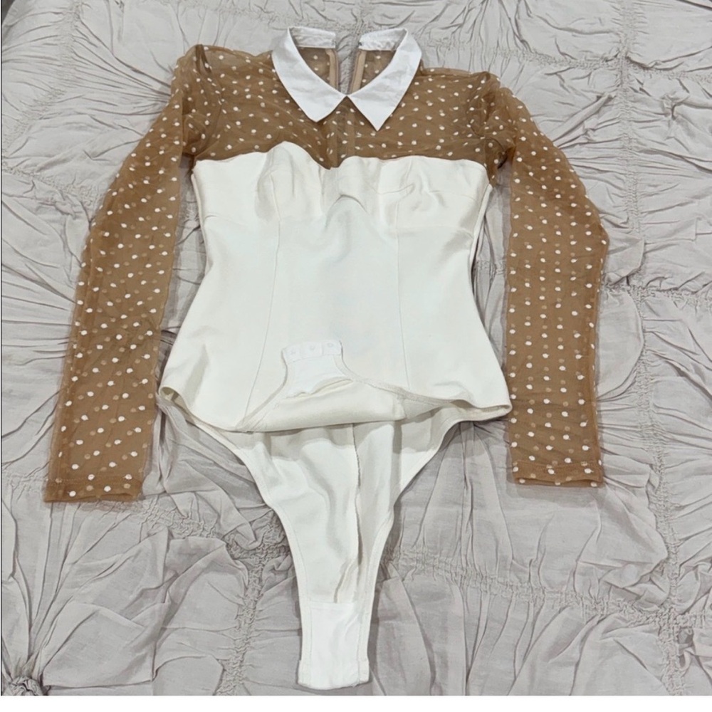 Fleur du Mal white and tan polka dot bodysuit. New with tags - Picture 7 of 11